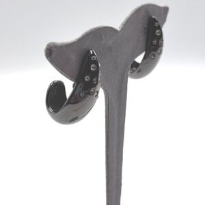 Givenchy Vintage Gunmetal Rhinestone Crystal J-Hoop Clip On Earrings Paris NY